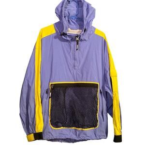 Kenzo Blue & Yellow Anorak 1/2 Zip Hooded Windbreaker with Pocket